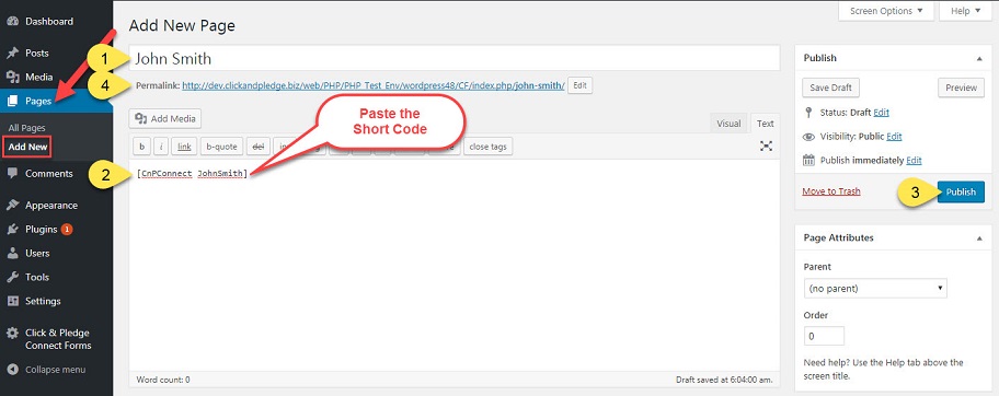 Short Code in Page