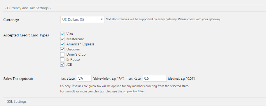 Currency and Tax Settings